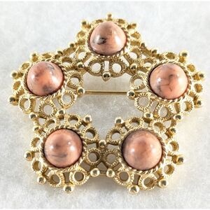 Open Gold Tone and Marbled Pink Tone Brooch